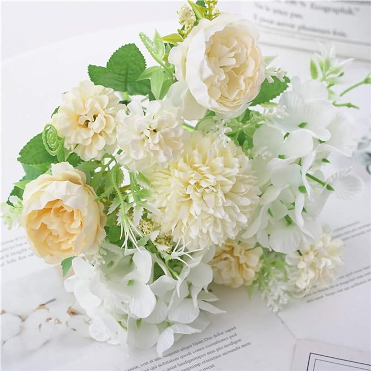 Artificial Flower Bunches, Fake Peony Silk Hydrangea Bouquet, Table Wedding Decor, Faux Flower Arrangements, White Champagne